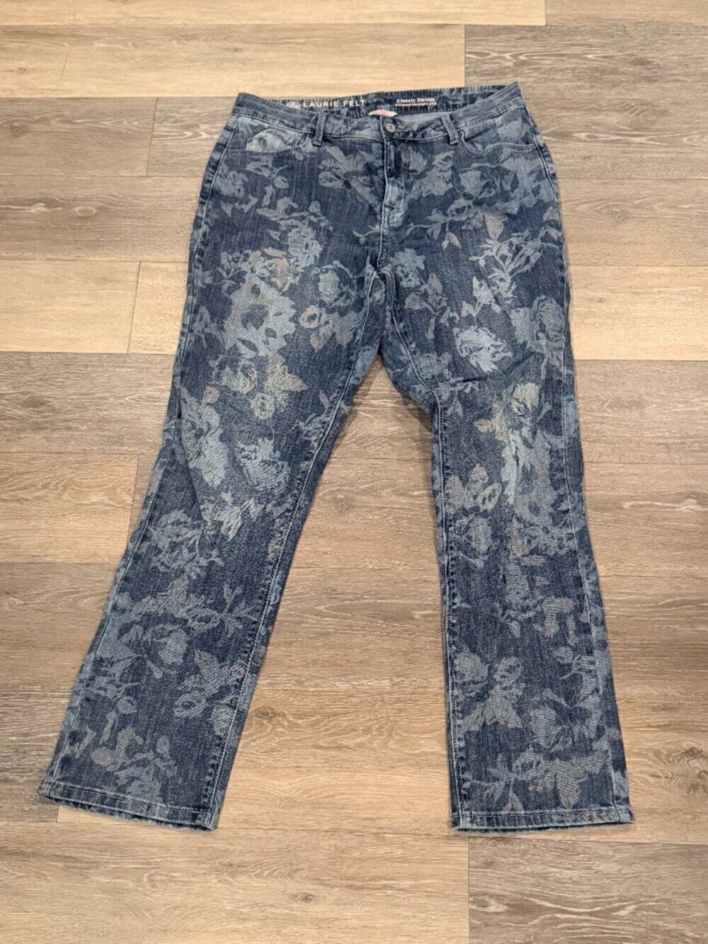 Laurie Felt Jeans Classic Relaxed Straight Floral Design Size 12